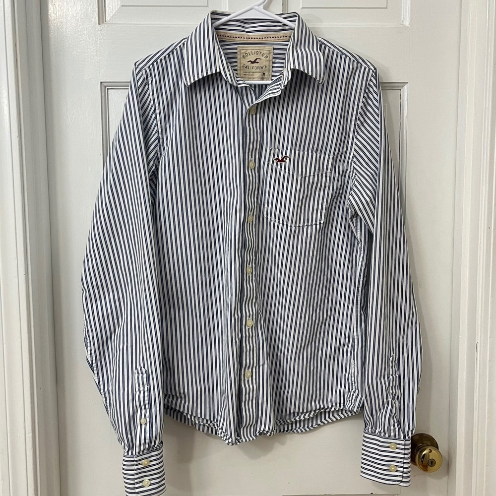 Hollister California Cotton M Striped Button Down Shirt Y2K Preppy Nautical‎